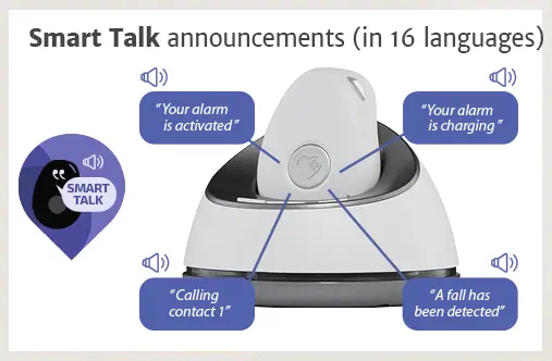 LiveLife personal fall detection alarm - Smart talk announcement available in 16 languages